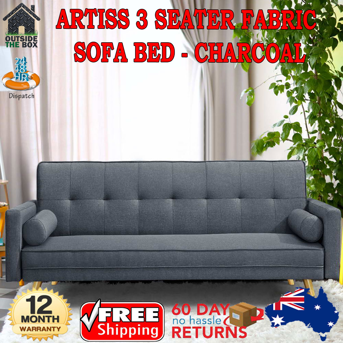 Artiss 3 Seater Fabric Sofa Bed Sleek Contemporary Design Wood